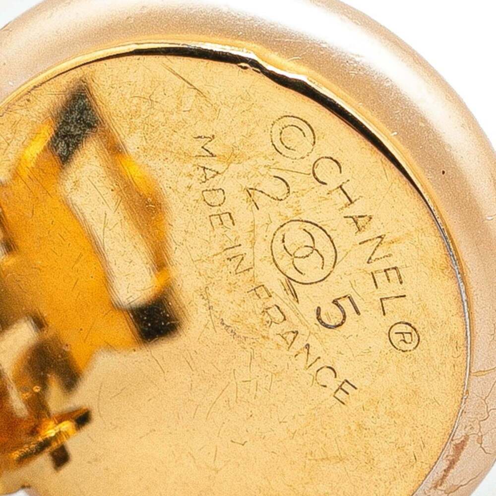 CHANEL Authentic Vintage Gold Pearl Logo Earrings - Picture 4 of 5